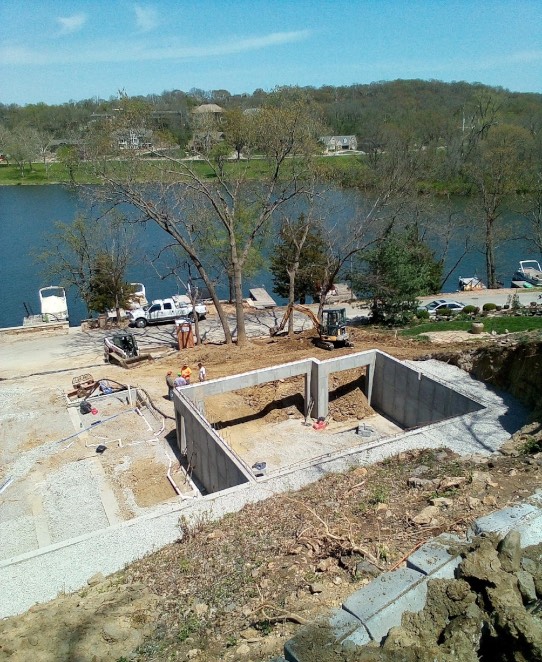 concrete foundation by lake